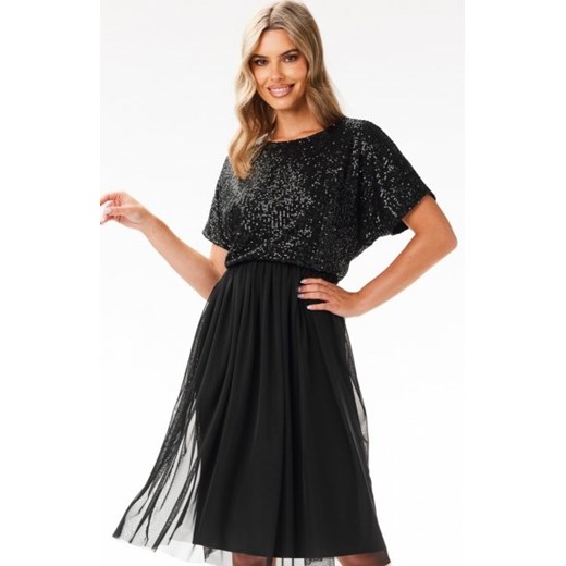 Awama A689 rozkloszowana sukienka z cekinami czarna ze sklepu intimiti.pl w kategorii Sukienki - zdjęcie 187867914