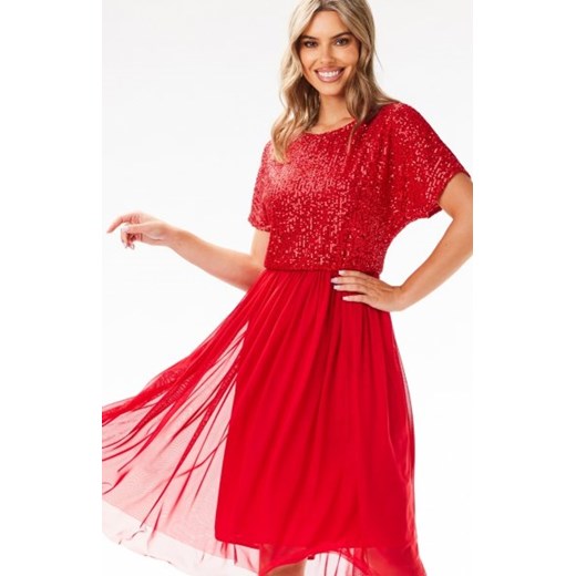 Awama A689 rozkloszowana sukienka z cekinami czerwona ze sklepu intimiti.pl w kategorii Sukienki - zdjęcie 187867923