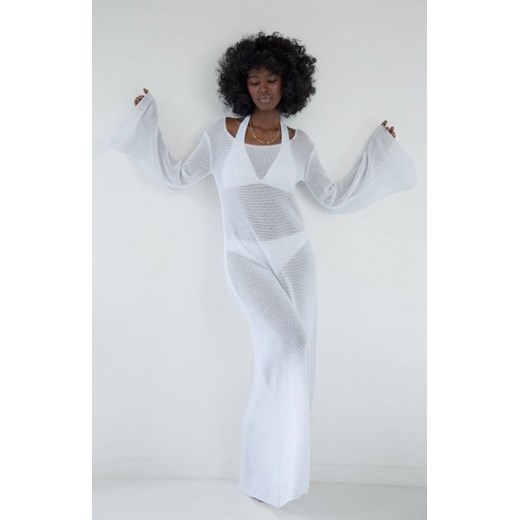 Fobya F1870 długa ażurowa sukienka letnia biała ze sklepu intimiti.pl w kategorii Sukienki - zdjęcie 187867930