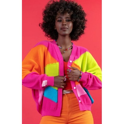 Fobya F1645 kolorowy kardigan różowy ze sklepu intimiti.pl w kategorii Swetry damskie - zdjęcie 187868190