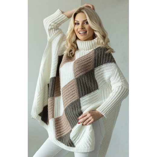 Sweter poncho z rękawami kremowy 30088 ze sklepu intimiti.pl w kategorii Swetry damskie - zdjęcie 187868344