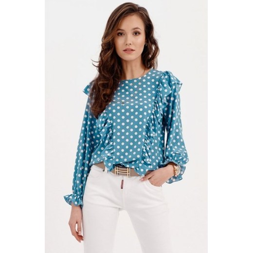 Bluzka z falbanką w groszki niebieska 0059 ze sklepu intimiti.pl w kategorii Bluzki damskie - zdjęcie 187868512