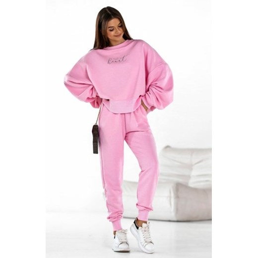 Dres Heart – oversizowa bluza i spodnie z szeroką gumą w pasie róż cukierek ze sklepu intimiti.pl w kategorii Dresy damskie - zdjęcie 187869000