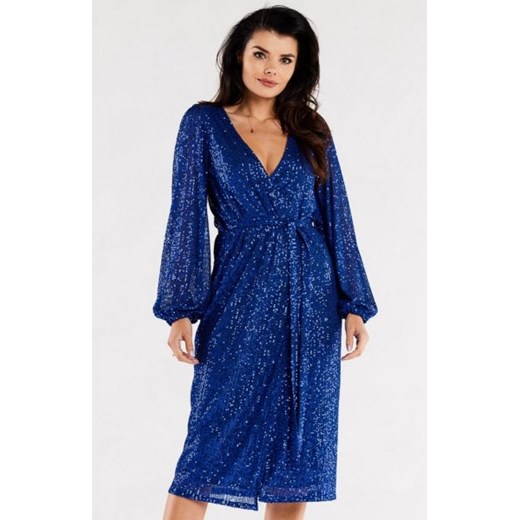 Awama cekinowa sukienka midi niebieska A567 ze sklepu intimiti.pl w kategorii Sukienki - zdjęcie 187869303