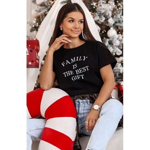 Świąteczny t-shirt damski Family czarny ze sklepu intimiti.pl w kategorii Bluzki damskie - zdjęcie 187869334