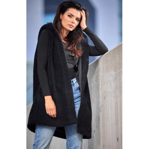 Barankowa czarna kamizelka z kapturem A535 ze sklepu intimiti.pl w kategorii Kamizelki damskie - zdjęcie 187869962