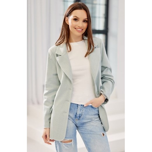 Elegancka jednorzędowa marynarka w jodełkę miętowa ze sklepu intimiti.pl w kategorii Marynarki damskie - zdjęcie 187870044