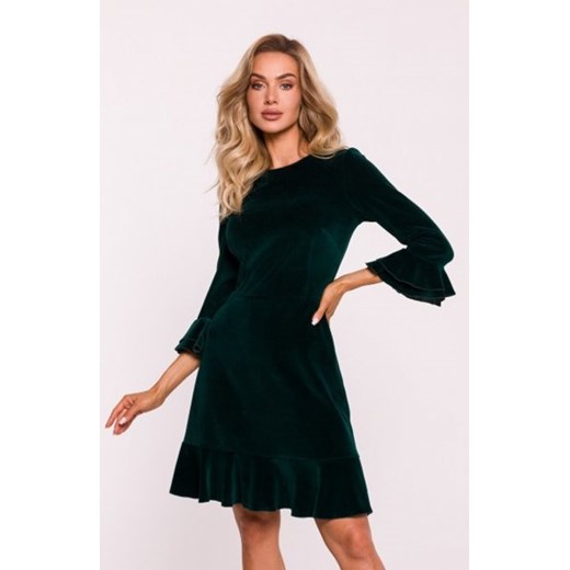 Moe welurowa sukienka z falbankami zielona M825 ze sklepu intimiti.pl w kategorii Sukienki - zdjęcie 187870184