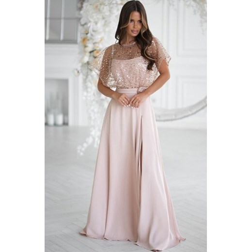 Bicotone długa sukienka z cekinowym bolerkiem beżowa ze sklepu intimiti.pl w kategorii Sukienki - zdjęcie 187870270