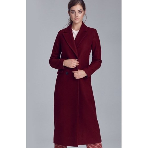 Długi ciepły płaszcz bordowy Nife pl06 ze sklepu intimiti.pl w kategorii Płaszcze damskie - zdjęcie 187870272