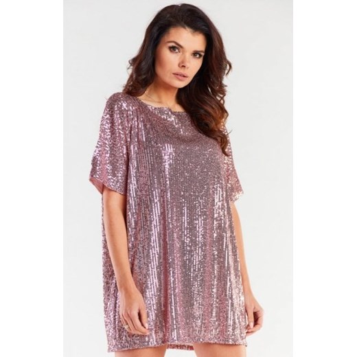 Awama cekinowa sukienka oversize różowa A483 ze sklepu intimiti.pl w kategorii Sukienki - zdjęcie 187870511