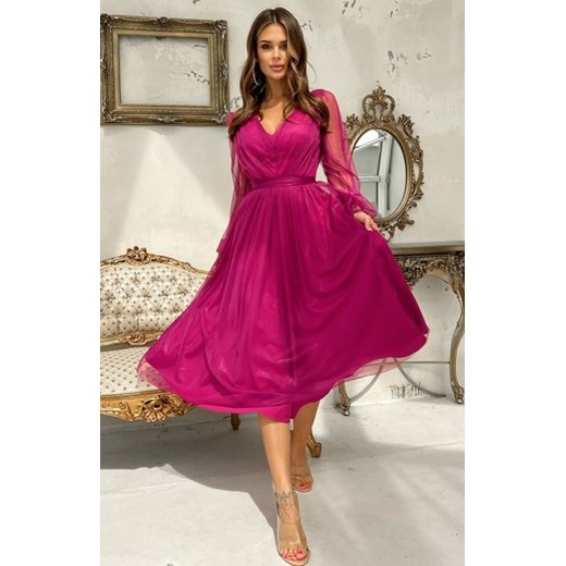 Bicotone 269-51 sukienka midi z tiulowymi rękawami ze sklepu intimiti.pl w kategorii Sukienki - zdjęcie 187871372