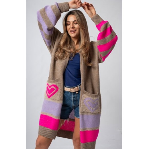 Kolorowy oversizowy długi kardigan Carrie mocca-pink ze sklepu intimiti.pl w kategorii Swetry damskie - zdjęcie 187871401