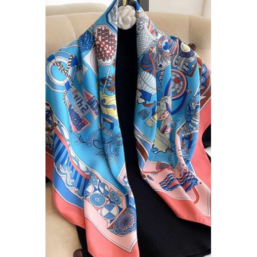Kamea apaszka damska błękitno-koralowa z artystycznym nadrukiem ze sklepu intimiti.pl w kategorii Szaliki i chusty damskie - zdjęcie 187871654
