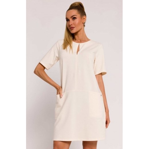 Moe sukienka trapezowa z kieszonkami śmietankowa M788 ze sklepu intimiti.pl w kategorii Sukienki - zdjęcie 187872324