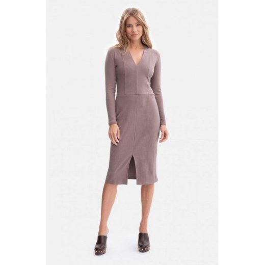 Bewear B307 sukienka z dzianiny prążkowanej kakaowa ze sklepu intimiti.pl w kategorii Sukienki - zdjęcie 187872354