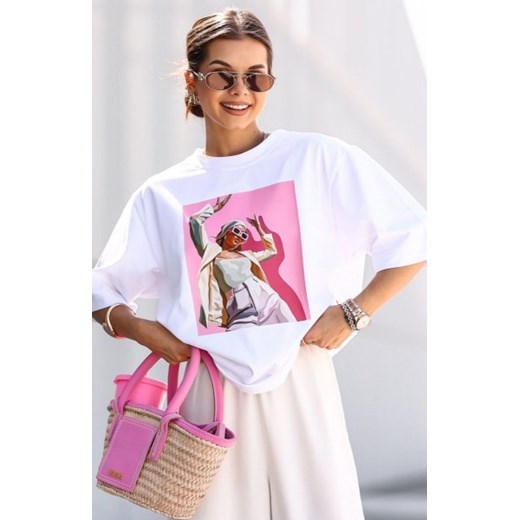 Oversizowy t-shirt damski dancing biały ze sklepu intimiti.pl w kategorii Bluzki damskie - zdjęcie 187872571