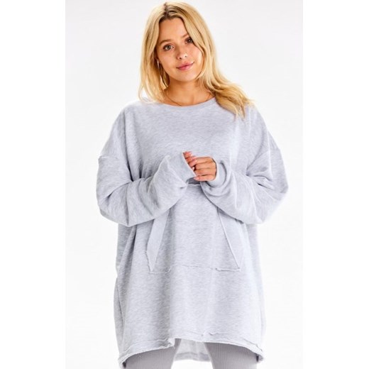 Oversizowa bluza damska z kieszenią M335 szara ze sklepu intimiti.pl w kategorii Bluzy damskie - zdjęcie 187872702