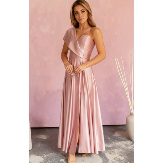 Nifiko Paula satyna gorsetowa sukienka na jedno ramię perłowy róż ze sklepu intimiti.pl w kategorii Sukienki - zdjęcie 187872703
