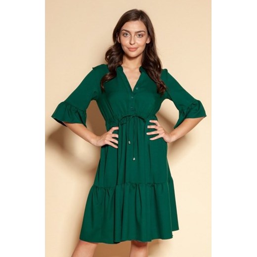 Sukienka z falbanami i troczkiem w pasie zielona SUK197 ze sklepu intimiti.pl w kategorii Sukienki - zdjęcie 187873291