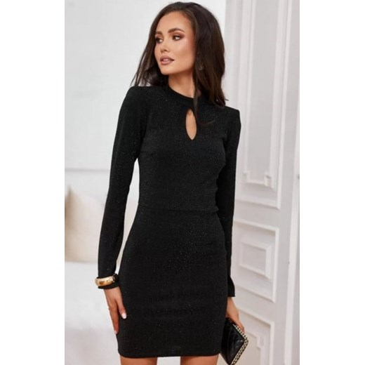 Czarna sukienka mini z długim rękawem i ciemnymi drobinkami ze sklepu intimiti.pl w kategorii Sukienki - zdjęcie 187873383
