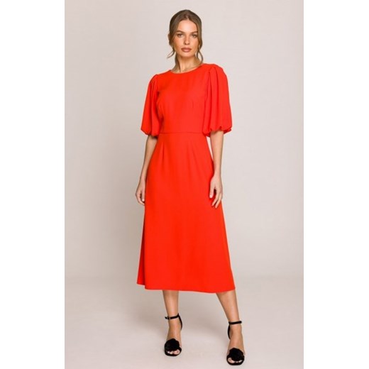Stylove S399 sukienka z bufiastymi rękawami koralowa ze sklepu intimiti.pl w kategorii Sukienki - zdjęcie 187873510