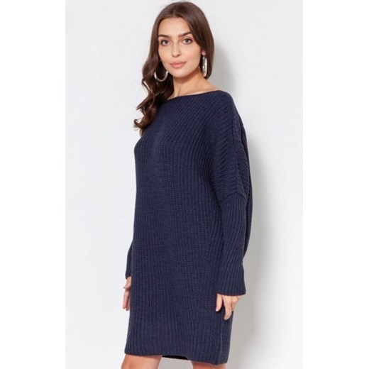 Oversizowy sweter damski granatowy SWE135 ze sklepu intimiti.pl w kategorii Swetry damskie - zdjęcie 187873511