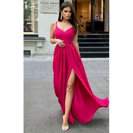 Długa pudrowa sukienka z połyskiem 239-07 ze sklepu intimiti.pl w kategorii Sukienki - zdjęcie 187873781