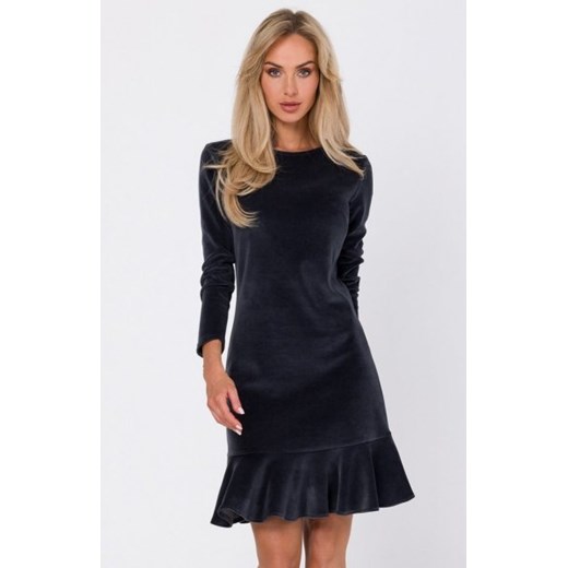 Moe M765 welurowa sukienka z falbanką grafitowa ze sklepu intimiti.pl w kategorii Sukienki - zdjęcie 187874024