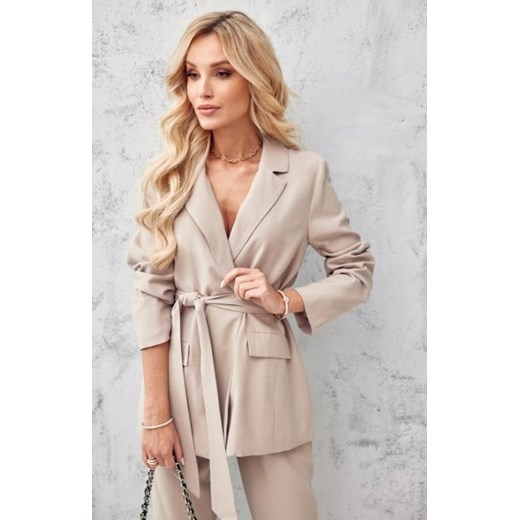 Wiązany żakiet damski jasny beż 0004 ze sklepu intimiti.pl w kategorii Marynarki damskie - zdjęcie 187874164