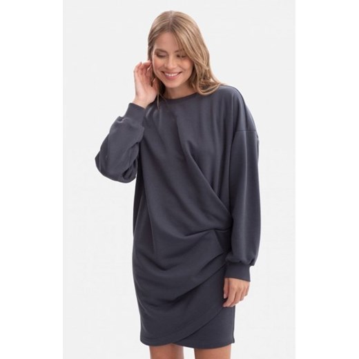 Bewear B298 sukienka dzianinowa z zakładkami stalowa ze sklepu intimiti.pl w kategorii Sukienki - zdjęcie 187874483