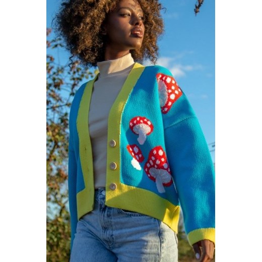 Fobya kolorowy sweter w muchomory F1505 blue ze sklepu intimiti.pl w kategorii Swetry damskie - zdjęcie 187874512
