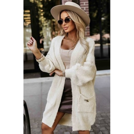 Numoco 628-1 modny kardigan oversize z ozdobną broszką i praktycznymi kieszeniami ze sklepu intimiti.pl w kategorii Swetry damskie - zdjęcie 187874591
