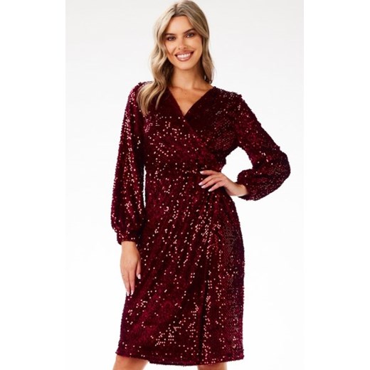 Awama A699 cekinowa sukienka midi bordowa ze sklepu intimiti.pl w kategorii Sukienki - zdjęcie 187874672