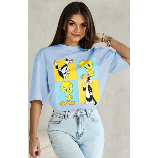 T-shirt damski Tweety kwadraty niebieski ze sklepu intimiti.pl w kategorii Bluzki damskie - zdjęcie 187874710