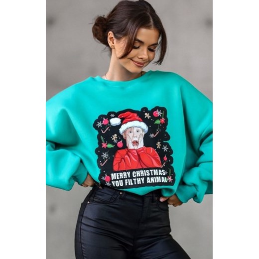 Zielona bluza z nadrukiem Kevin sam w domu ze sklepu intimiti.pl w kategorii Bluzy damskie - zdjęcie 187874783