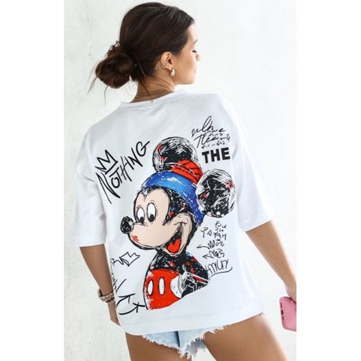 Oversizowy t-shirt damski Myszka Nothing biały ze sklepu intimiti.pl w kategorii Bluzki damskie - zdjęcie 187874840