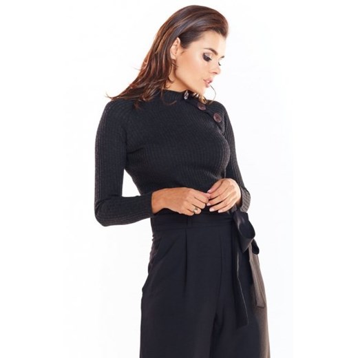 Golf z ozdobnymi guziczkami Awama czarny A315 ze sklepu intimiti.pl w kategorii Swetry damskie - zdjęcie 187874892