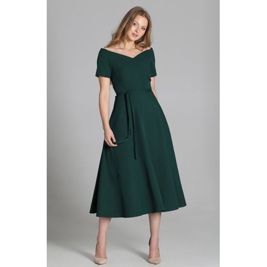 Sukienka trapezowa midi zielona SUK181 ze sklepu intimiti.pl w kategorii Sukienki - zdjęcie 187874902