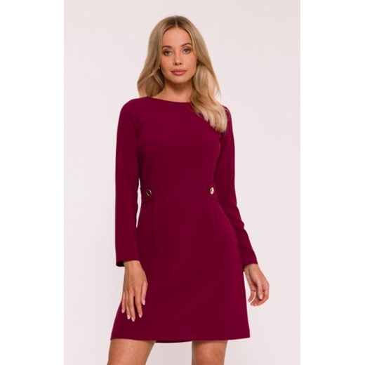 Stylove S419 sukienka z ozdobnymi guzikami w talii bordowa ze sklepu intimiti.pl w kategorii Sukienki - zdjęcie 187874910