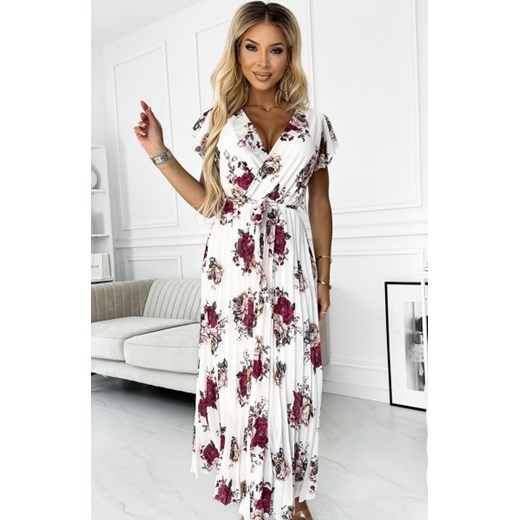 Numoco 434-8 LISA plisowana sukienka midi z dekoltem i falbankami ze sklepu intimiti.pl w kategorii Sukienki - zdjęcie 187874952