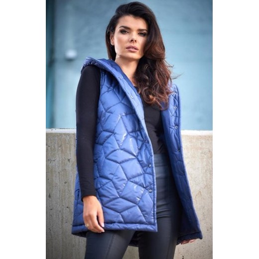 Pikowana niebieska kamizelka z kapturem A539 ze sklepu intimiti.pl w kategorii Kamizelki damskie - zdjęcie 187875141