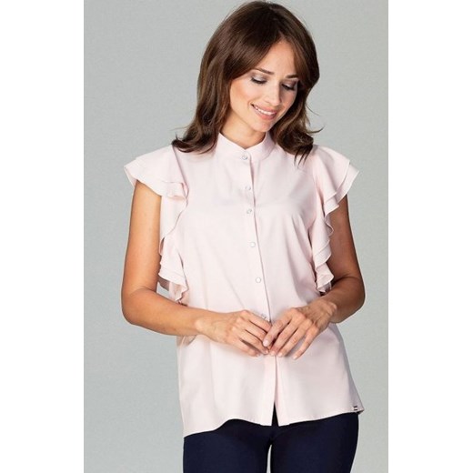 Efektowna bluzka z falbankami jasnoróżowa K482 ze sklepu intimiti.pl w kategorii Bluzki damskie - zdjęcie 187875191