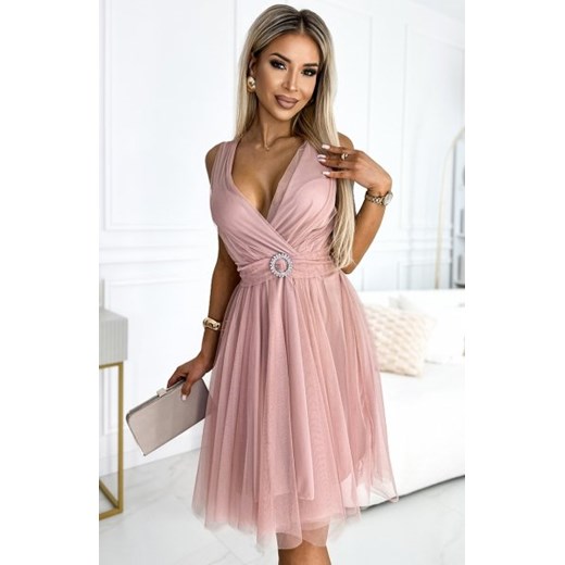 Numoco 525-2 OLGA tiulowa sukienka z dekoltem i ozdobną klamrą ze sklepu intimiti.pl w kategorii Sukienki - zdjęcie 187875393