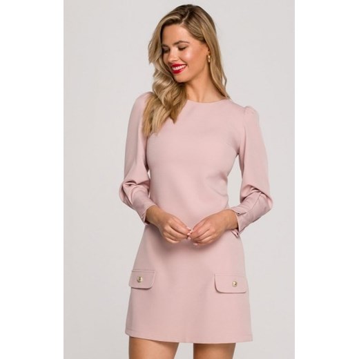 Trapezowa mini sukienka K148 pudrowa ze sklepu intimiti.pl w kategorii Sukienki - zdjęcie 187875443