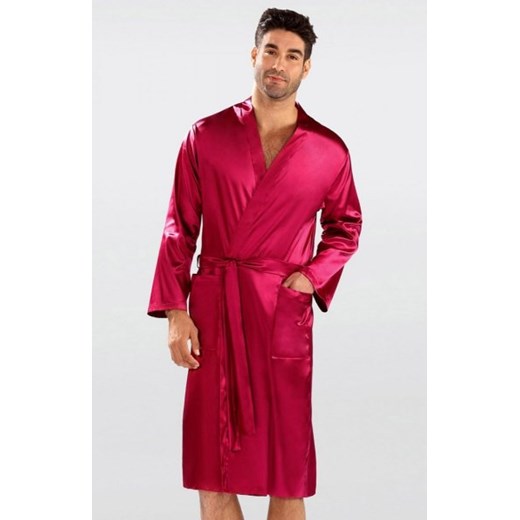 Dkaren Christian satynowy szlafrok męski bordowy ze sklepu intimiti.pl w kategorii Szlafroki męskie - zdjęcie 187875464