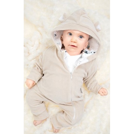 Welurowy beżowy pajacyk z uszkami ze sklepu intimiti.pl w kategorii Pajacyki - zdjęcie 187876272