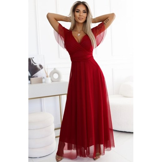 Numoco 562-2 NASTIA długa sukienka z dekoltem i krótkim rękawkiem ze sklepu intimiti.pl w kategorii Sukienki - zdjęcie 187876340