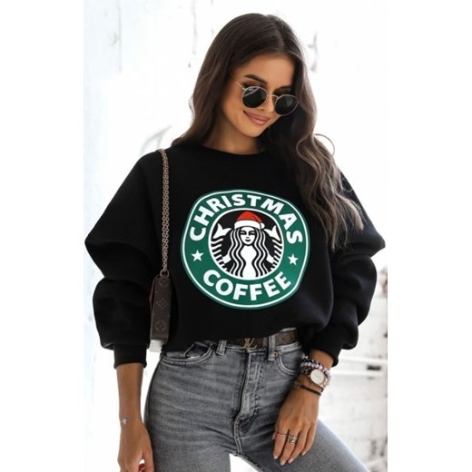 Świąteczna bluza damska oversize christmas coffe czarna ze sklepu intimiti.pl w kategorii Bluzy damskie - zdjęcie 187876381