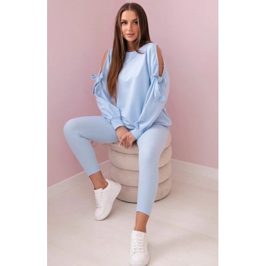 Komplet bluza z kokardą na rękawach i legginsy niebieski ze sklepu intimiti.pl w kategorii Dresy damskie - zdjęcie 187876480